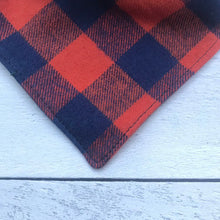 Load image into Gallery viewer, Navy Orange Plaid Flannel Bandana