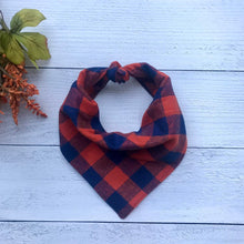 Load image into Gallery viewer, Navy Orange Plaid Flannel Bandana
