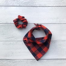 Load image into Gallery viewer, Navy Orange Plaid Flannel Bandana