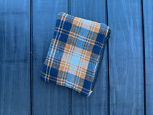 Load image into Gallery viewer, Upcycled Fabric Zipper Pouch - blue/orange flannel