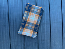 Load image into Gallery viewer, Upcycled Fabric Zipper Pouch - blue/orange flannel