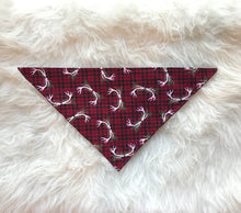 Load image into Gallery viewer, Holiday Dog Bandana - Red Plaid Antlers