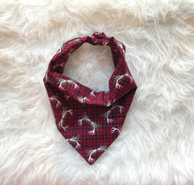 Load image into Gallery viewer, Holiday Dog Bandana - Red Plaid Antlers