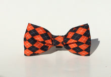 Load image into Gallery viewer, Orange Argyle Dog Bow Tie
