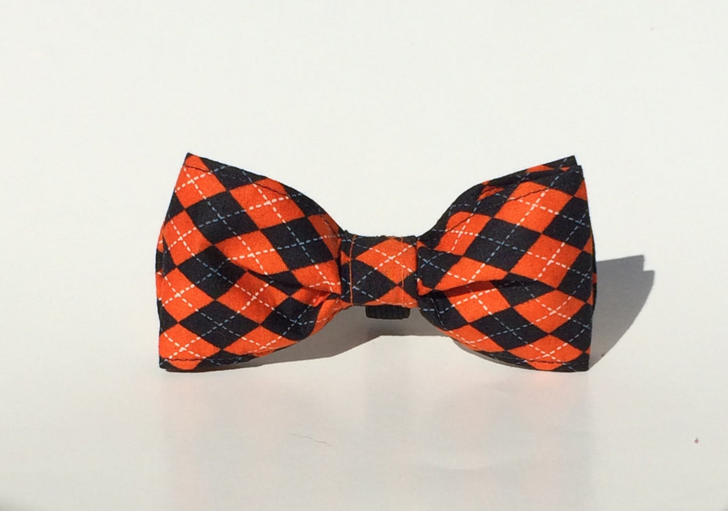Orange Argyle Dog Bow Tie